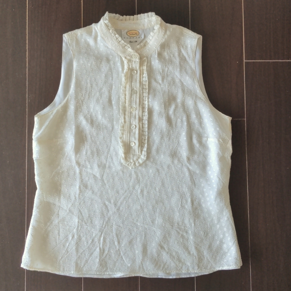Sleeveless Embroidered Ruffle Bib Top - Cream